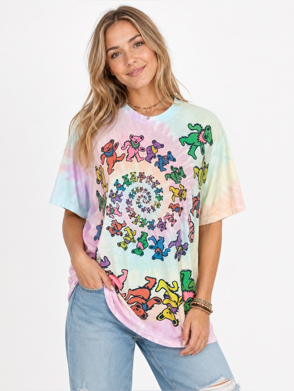 Liquid Blue Grateful Dead Dancing Bears Pastel Tie Dye T Shirt Large
